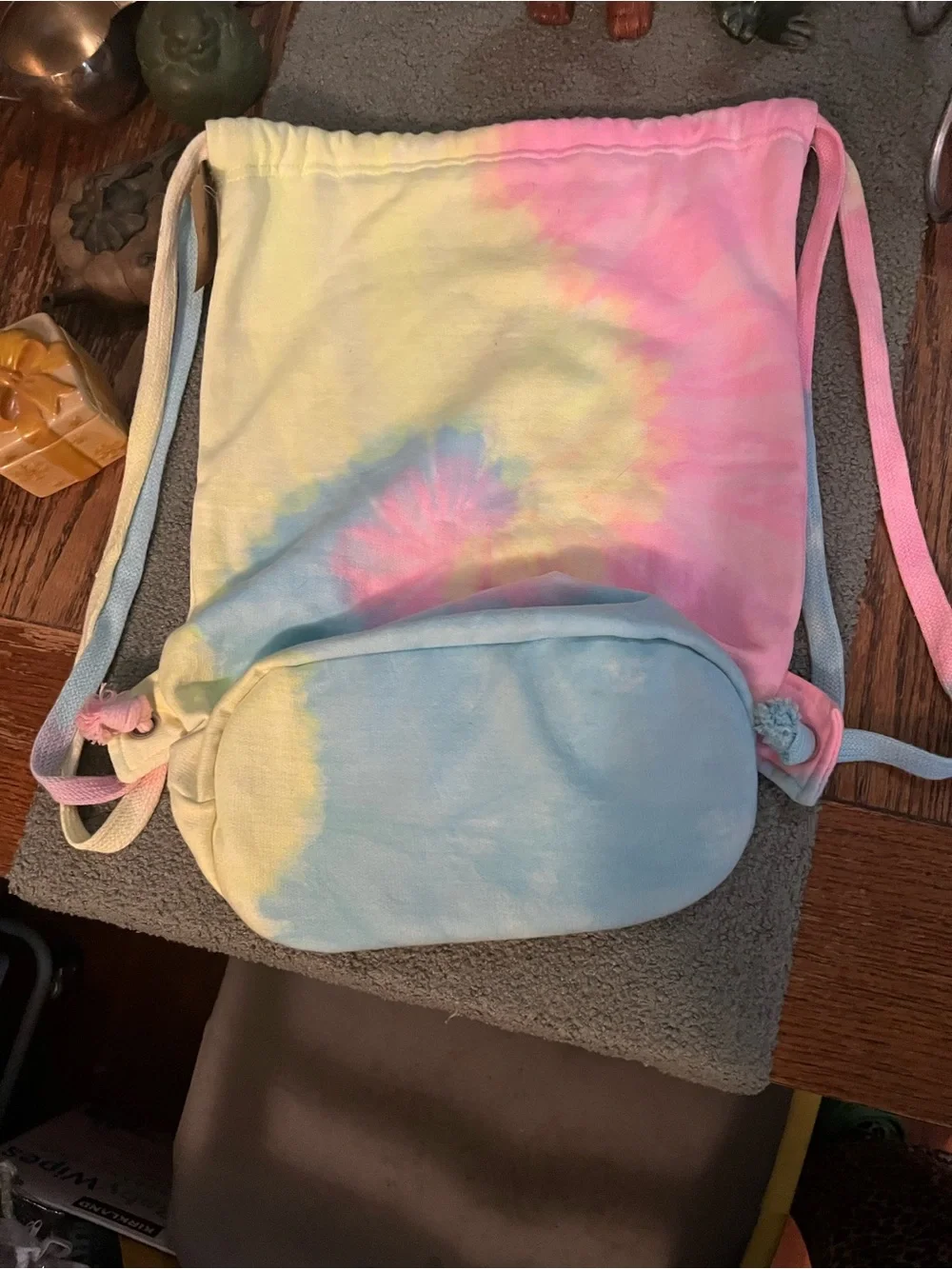 NWT Santa Cruz Extra large Tie-Dye Drawstring Backpack W 14,5” L 18.5” Swim